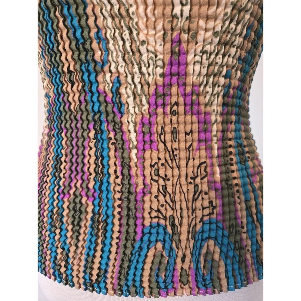 Nicola Multi-Colored Tank Top M Stretchy Crinkle Pleat Y2K 2000s Fairycore - Picture 3 of 6